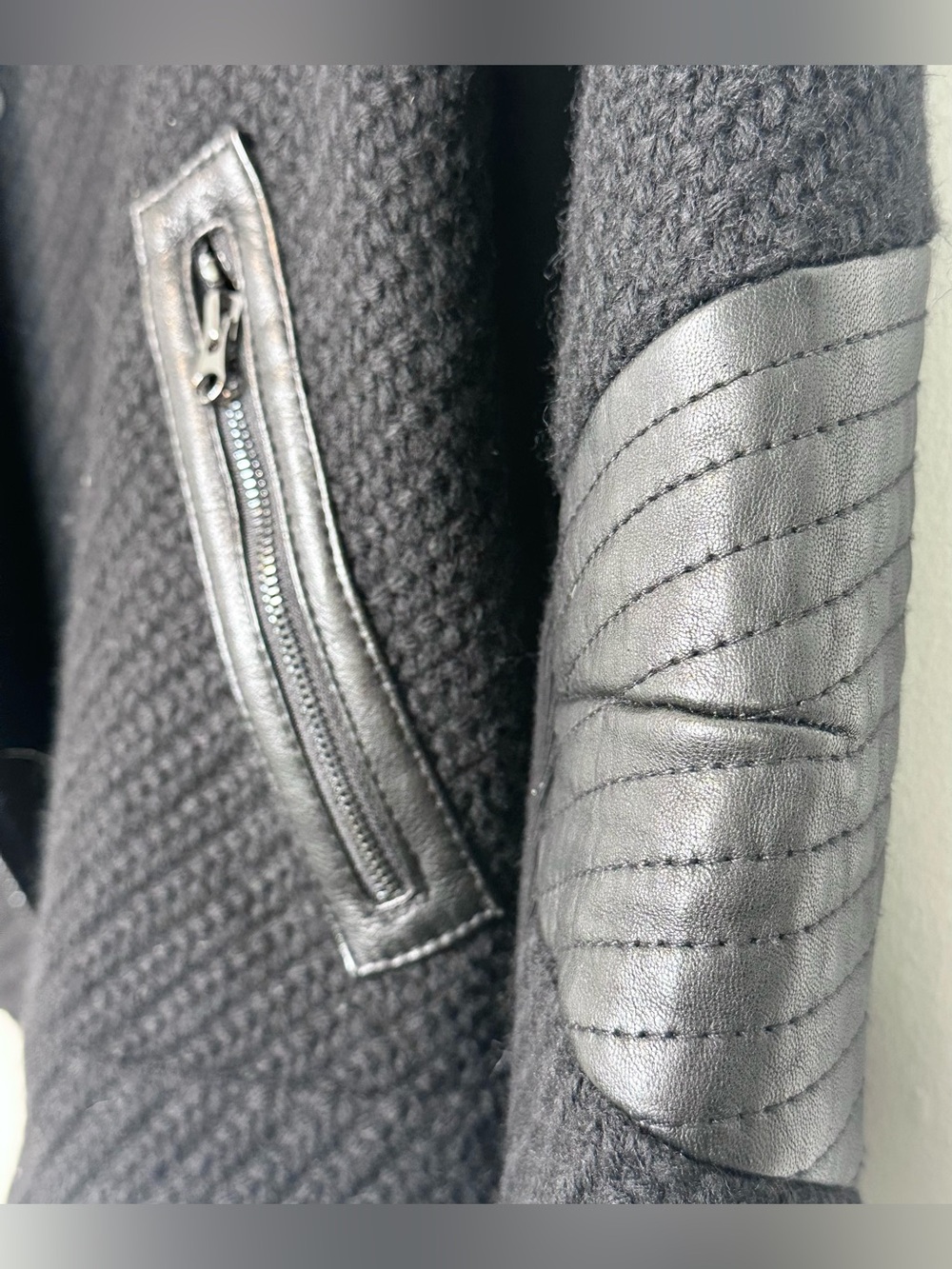 Vince Black Moto Wool Quilted Leather Trim Jacket - Picture 9 of 16